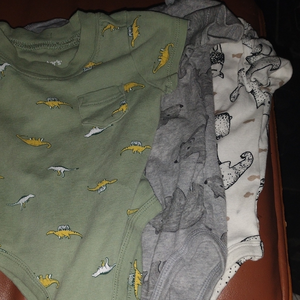 Baby Onesies Set – Dinosaur Print, Green/Gray/Cream, Size 3-6 Months - Picture 2 of 2